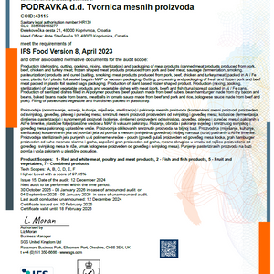 IFS Podravka d.d. Meat Products Factory