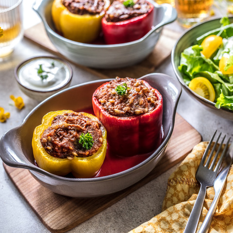 Baked meat-stuffed peppers