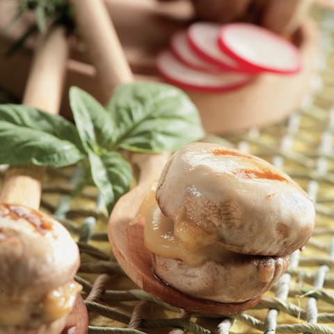 Špíz se žampióny na grilu