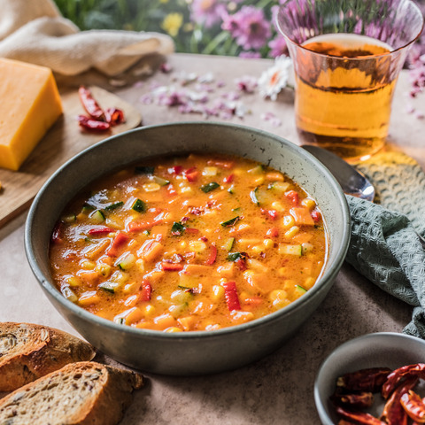 Colourful vegetable soup  