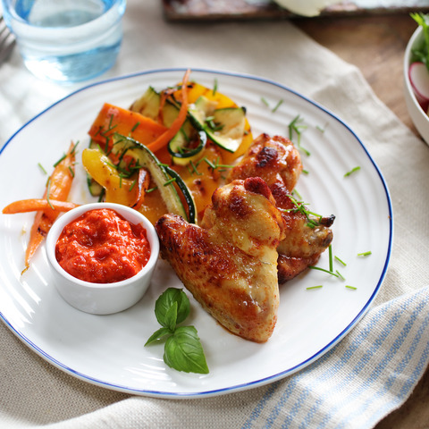 Marinierte Hähnchenflügel mit Gemüse