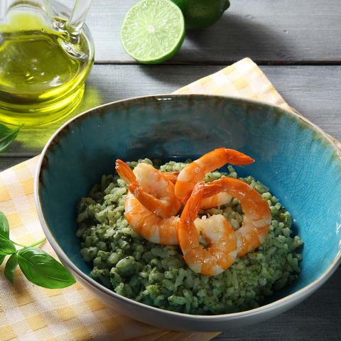 Rizoto s pestom a krevetami