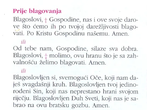Molitva prije i nakon jela iz molitvenika Put u život