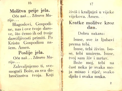 Molitva prije i poslije jela iz molitvenika Sveti anđeo