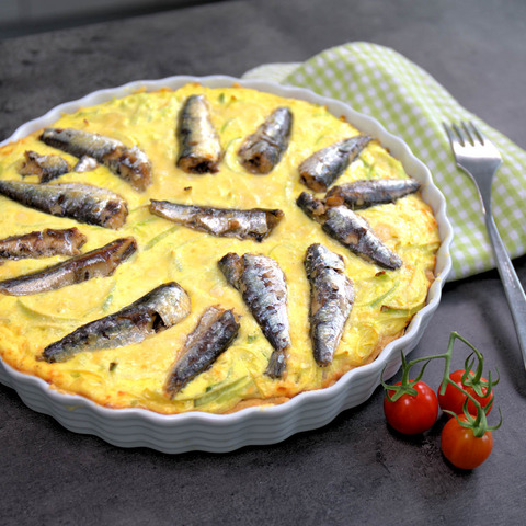 Quiche s pórom a sardinkami
