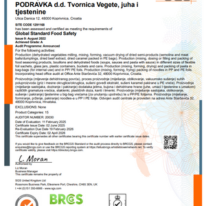 BRC Podravka d.d. Vegeta, Soups and Pasta Factory