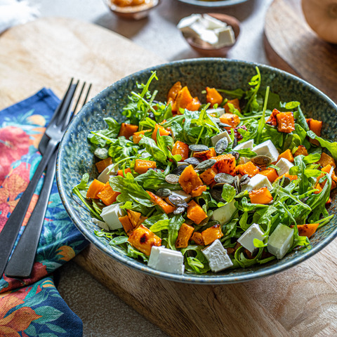 Šalát z pečenej tekvice a rukoly