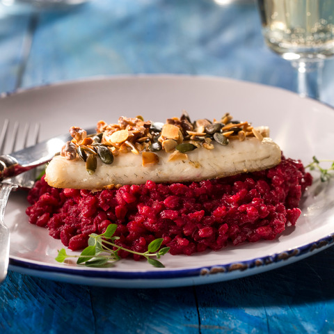 Cviklové krupoto s bielou rybou