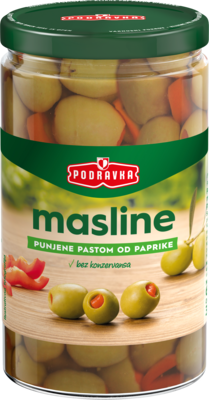 Green olives with paprika paste