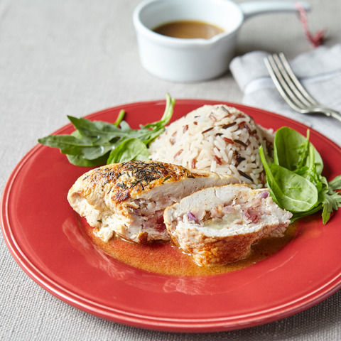 Krůtí kapsa s fíky a mozzarellou, rýže