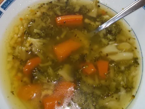 Juha sa goveđim temeljcem i hrpooom povrća i ribanaca :))