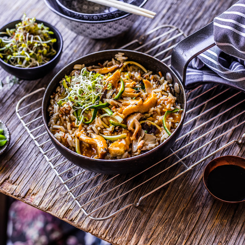 Chicken wok with shiitake mushrooms