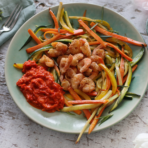 Riesengarnelen mit Zucchiniröllchen