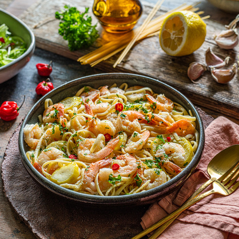 Krevety s citronem a česnekem