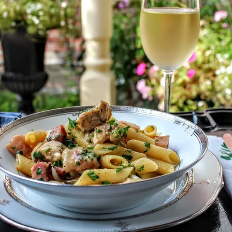 Sir i piletina sa pastom  ( one pot cheese &  bacon chicken tortiglioni  )