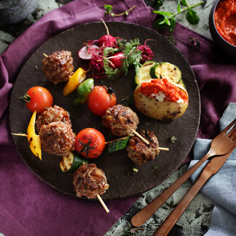 Tatarbällchen-Spieß mit Grillgemüse