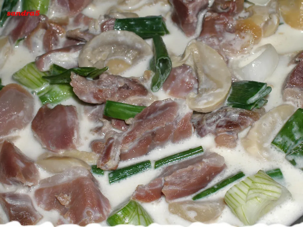 Pršut-sampinjoni-mladi luk umak