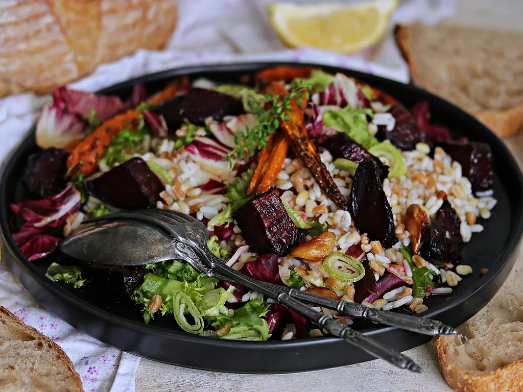 Salata 3 žitarice s pečenim povrćem