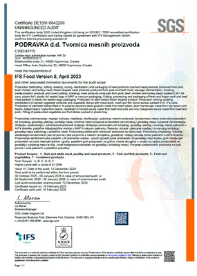 IFS Podravka d.d. Meat Products Factory
