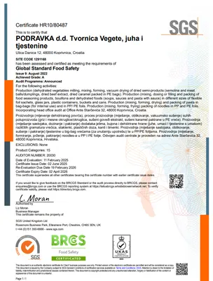 BRC Podravka d.d. Vegeta, Soups and Pasta Factory