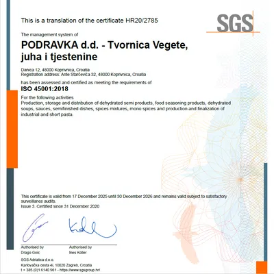 ISO 45001 Podravka d.d.