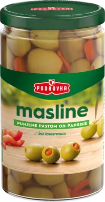 Green olives with paprika paste