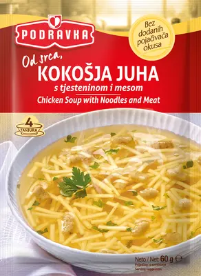 Chicken soup with noodles and meat