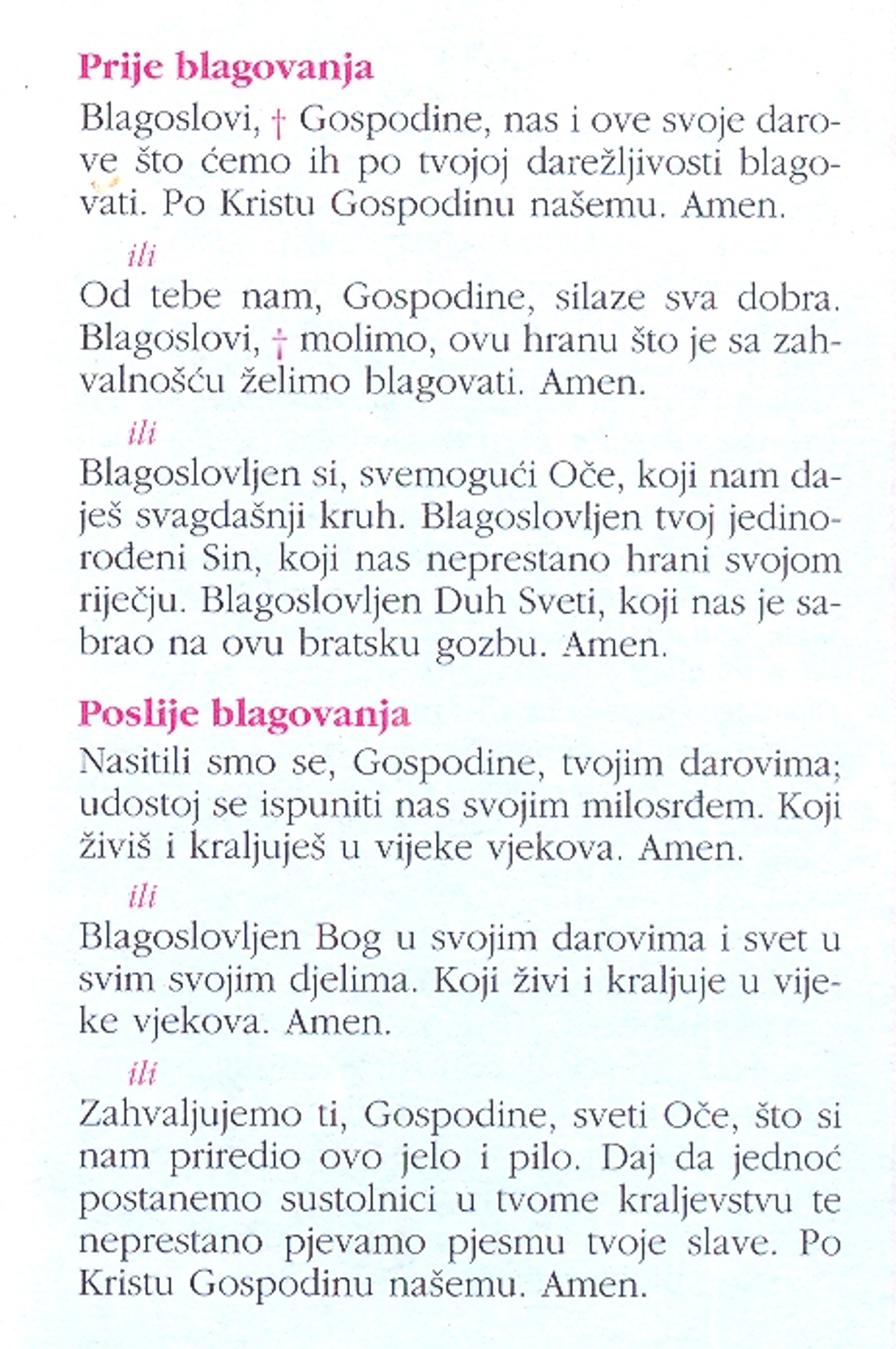 Molitva prije i nakon jela iz molitvenika Put u život