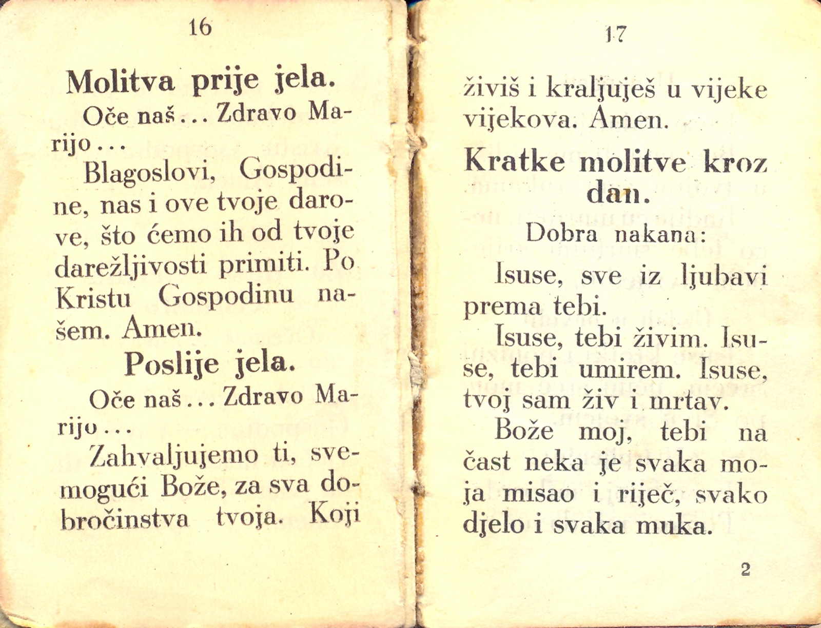 Molitva prije i poslije jela iz molitvenika Sveti anđeo