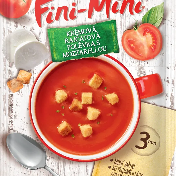 Fini-Mini krémová rajčatová polévka s mozzarellou