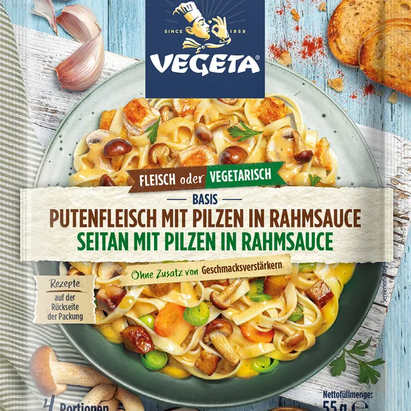 Vegeta basis zur Putenfleisch mit Pilzen in Rahmsauce