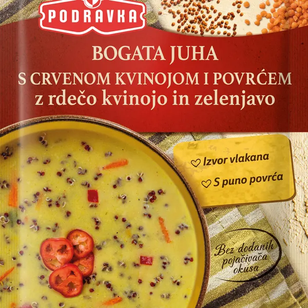 Bogata juha z rdečo kvinojo in zelenjavo