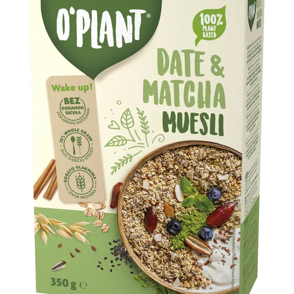 O`plant muesli z datlji in matcho