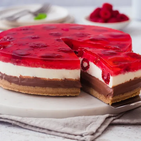 Trobojna torta s malinama i čokoladom bez pečenja