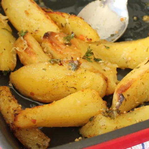 Greek style oven roasted lemon butter parmesan potatoes