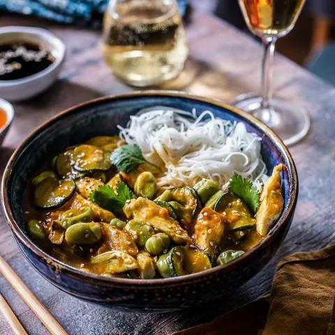 Chicken wok s tikvicama i bobom