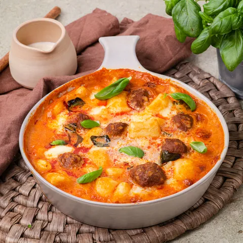 Zapečeni njoki s ćuftama i mozzarellom