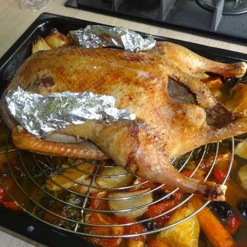 Božićna patka pečena sa voćem i povrćem