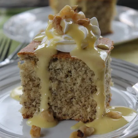 Banana rum cake with Sabayon sauce...