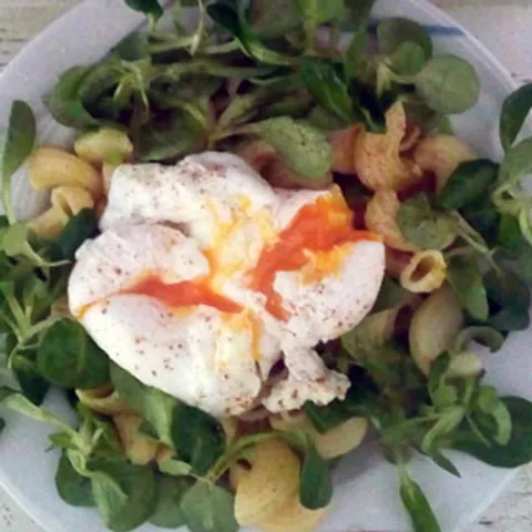 Salata od poširanog jajeta, matovilca i tjestenine
