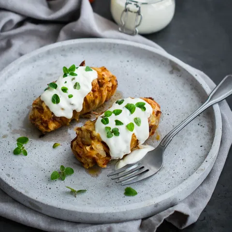 Hasselback brambory s Ajvarem, slaninou a sýrem