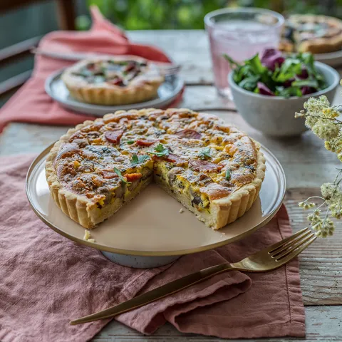 Quiche s houbami a klobásou