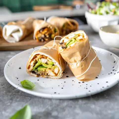 Chicken burrito with avocado